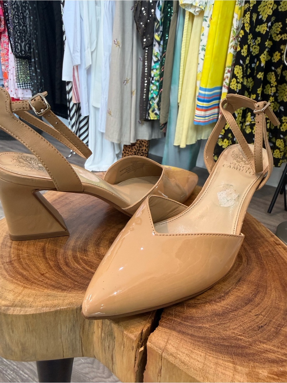 Vince Camuto Nude Patent Slingback Block Heels